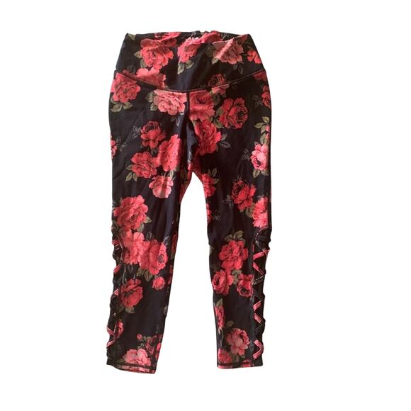Torrid active 00 medium large red floral crop leggings mesh lattice gym casual r - Picture 1 of 6